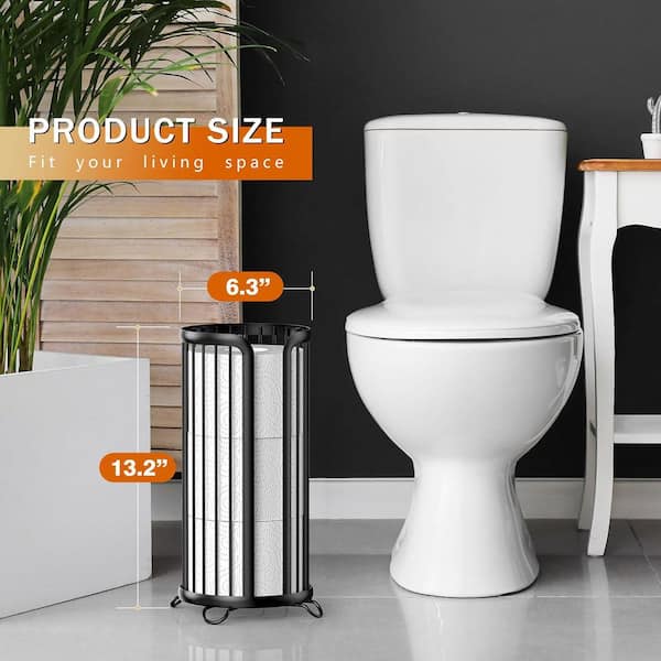 3-Roll Minimalistic Freestanding in Black Toilet Paper Holder Stand, Reserve Mega Rolls