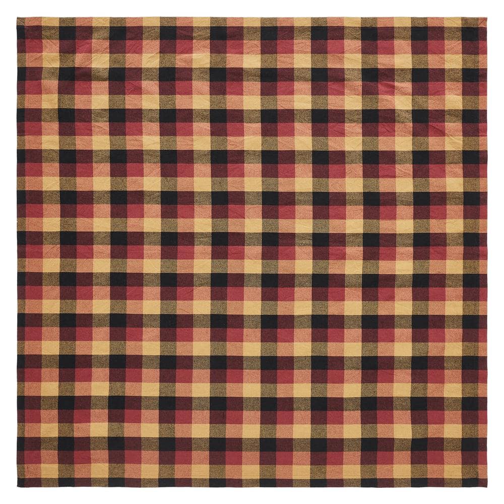 Deep Burgundy and Tan Cotton Check Square Table Topper 40x40