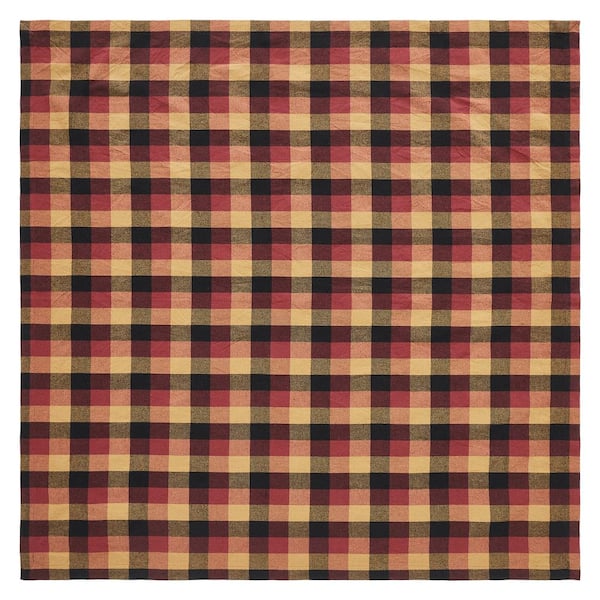 VHC Brands Heritage Farms 40 in. W x 40 in. L Deep Burgundy, Tan, Raven Black Primitive Check Cotton Tablecloth Topper