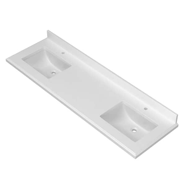 Unbranded Modern 73 in. Bathroom Sink in White Ceramic Sink with Double Rectangle Undermount Ceramic Sink and 2 Faucet Hole
