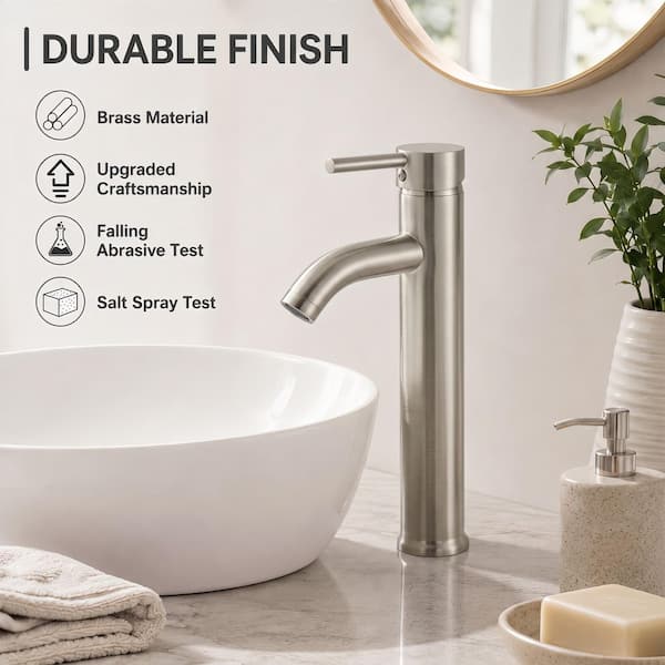 Single Handle Low Arc Vessel Sink Bathroom Faucet with Spot Resistant in Brushed Nickel
