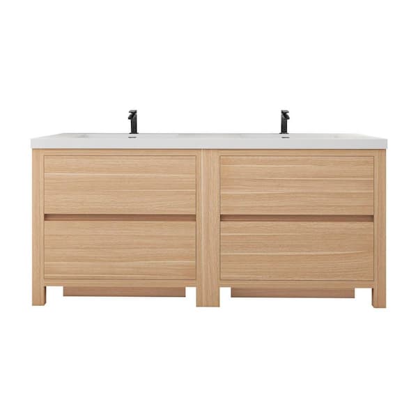 Louis 71 in. W x 20 in. D x 35 in. H Double Sink Freestanding Bath Vanity in Champagne Oak with White Acrylic Top