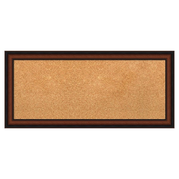 Amanti Art Cyprus Walnut Narrow Wood Framed Natural Corkboard 33 in. x 15 in. bulletin Board Memo Board