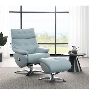 Janella Blue Leather Side Chair Set of 2 with Ottoman & Swivel