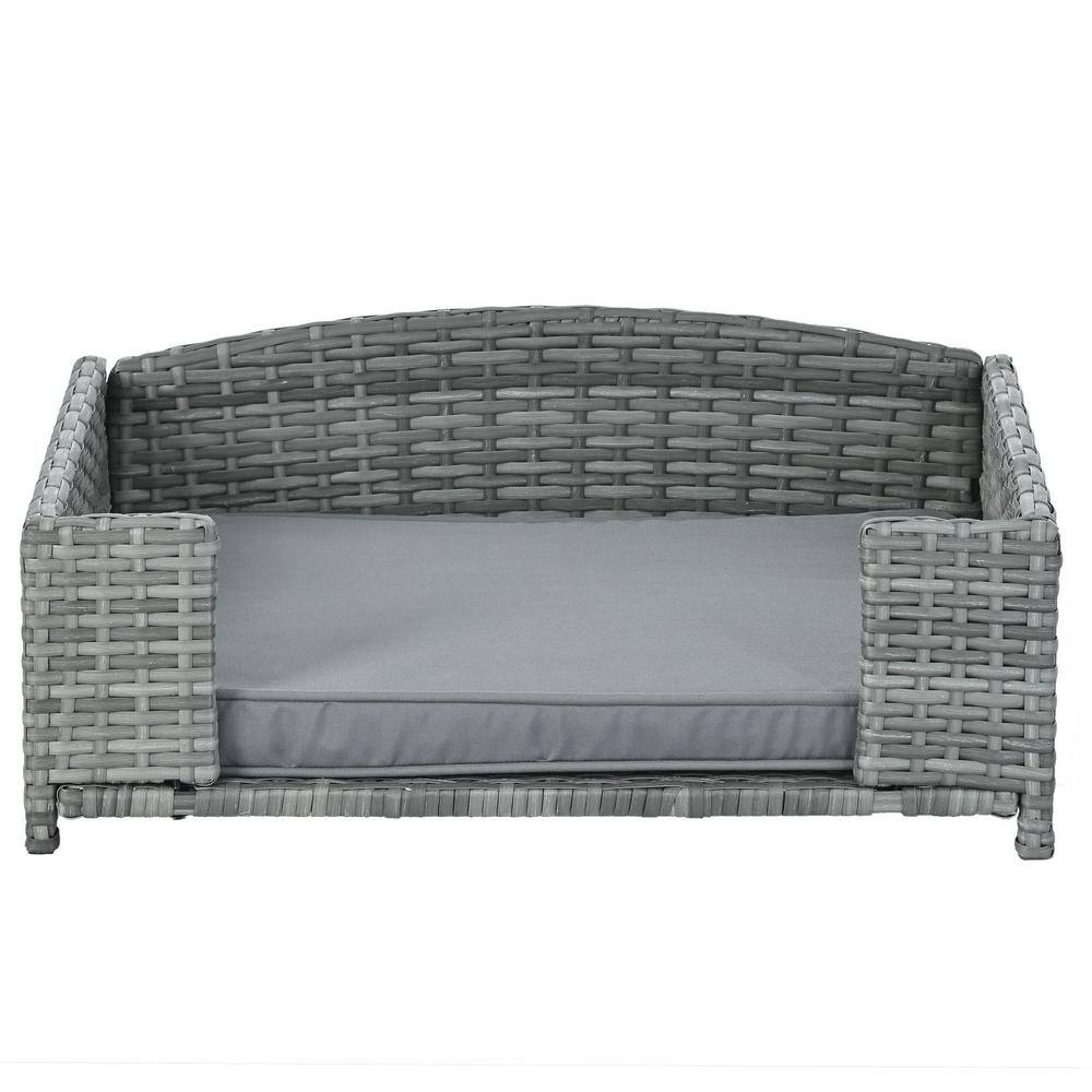 Tidoin Small to Medium Gray Wicker Dog Bed with Cushion DREAMYDW1113