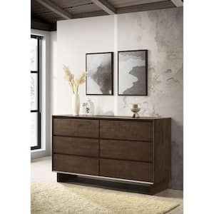 Glenwood Warm Brown 6-drawer 64 in. Dresser Cabinet