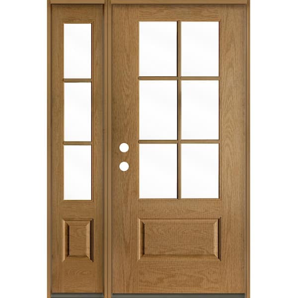Krosswood Doors UINTAH Farmhouse 50 in. x 80 in. 6-Lite Right-Hand/Inswing Clear Glass Bourbon Stain Fiberglass Prehung Front Door w/LSL