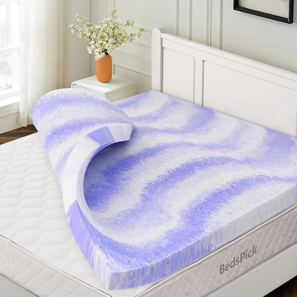 BedsPick 2 in. Memory Foam Mattress Topper King Size, Swirl Bed Toppers Soft Foam Mattress Pad Toppers for Pressure Relief