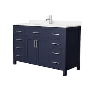 Beckett 54 in. W x 22 in. D x 35 in. H Single Sink Bathroom Vanity in Dark Blue with Carrara Cultured Marble Top