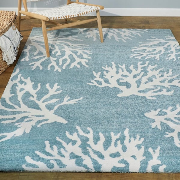 Teal Ocean 8 ft. x 10 ft. Rectangle Coral Indoor/Outdoor Area Rug