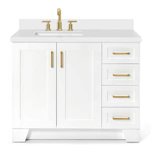 Taylor 43 in. W x 22 in. D x 36 in. H Bath Vanity in White with Pure White Quartz Top