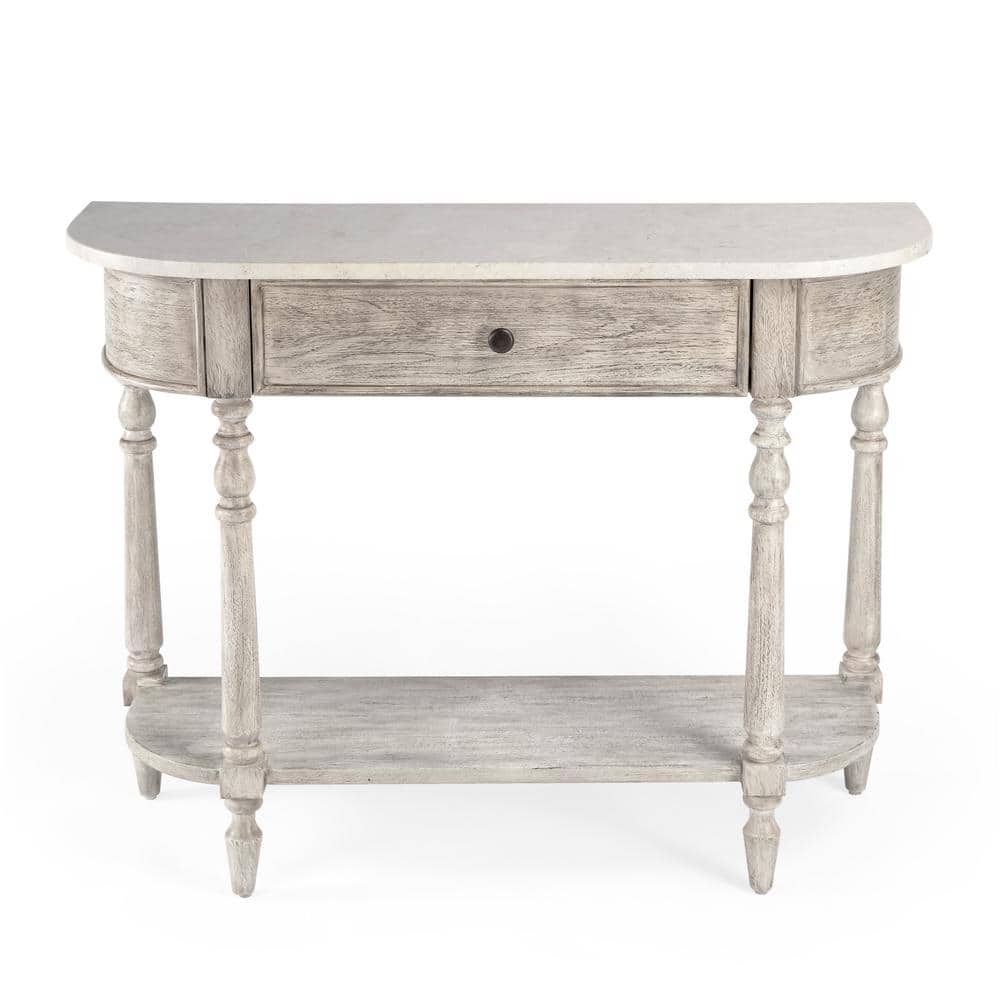 Aberdale Demilune Console Table with Storage in Umber and Marble