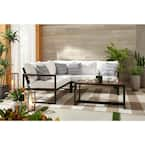 Hampton Bay West Park Black Aluminum Outdoor Patio Sectional Sofa