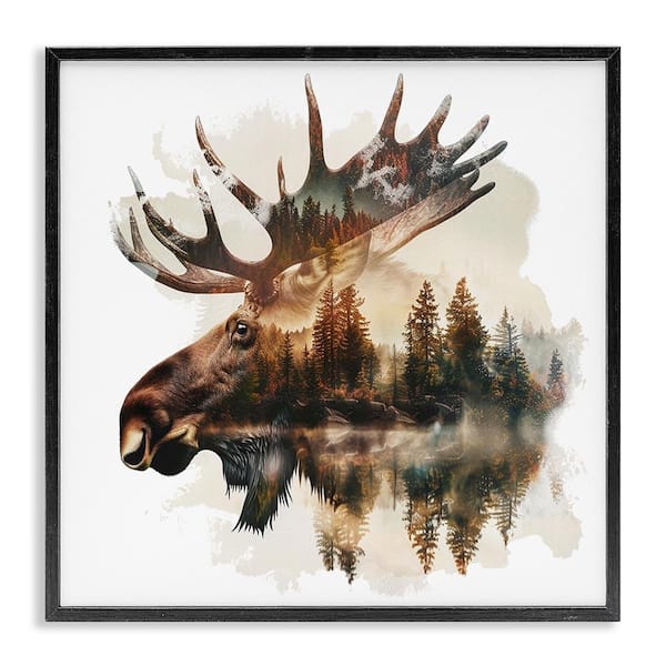 Moose Antlers Silhouette by LSR Design Studio Black Framed Animal Giclee Art Print 12 in. x 12 in.