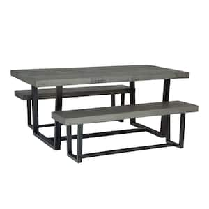 3-Piece Grey/Black Farmhouse Dining Set Seats 4