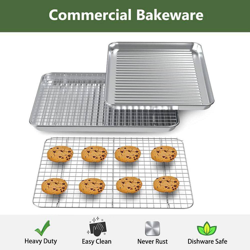 16 in. x 12 in. x 1 in. Stainless Steel Cooling Rack Sets with Cookie Sheet, Nonstick Baking Pan, Warp Resistant - Thumbnail 2