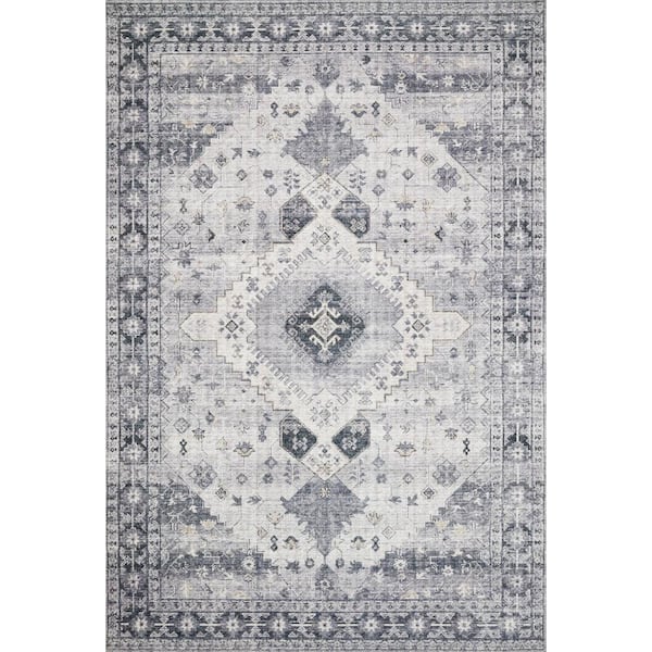LOLOI II Skye Silver/Grey 1 ft. 6 in. x 1 ft. 6 in. Sample Printed Boho Vintage Area Rug