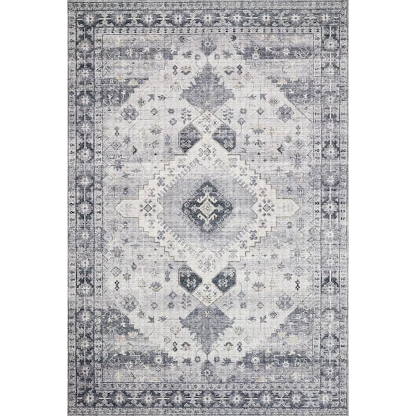 LOLOI II Skye Silver/Grey 2 ft. 6 in. x 7 ft. 6 in. Printed Boho Vintage Runner Rug