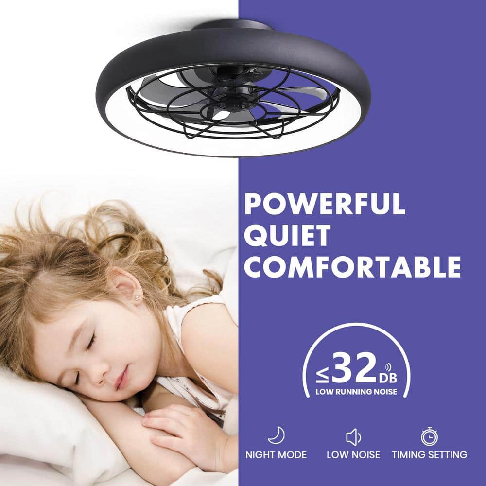 20'' Black Low Profile Ceiling Fan with LED Light and Remote