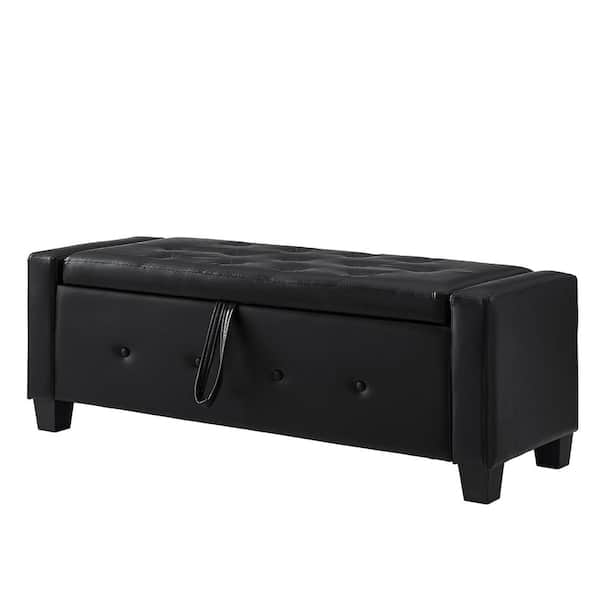 Veblen Modern Black Upholstered Faux Leather Storage Ottoman Tufted Bench with Flip Top