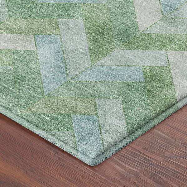 Mayfield Premium Machine Washable Abstract AMF2297 Green 10 ft. x 14 ft. Area Rug