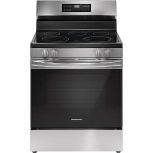 30 in. 5 Burner Element Freestanding Electric Range in Stainless Steel with EvenTemp and Steam Clean