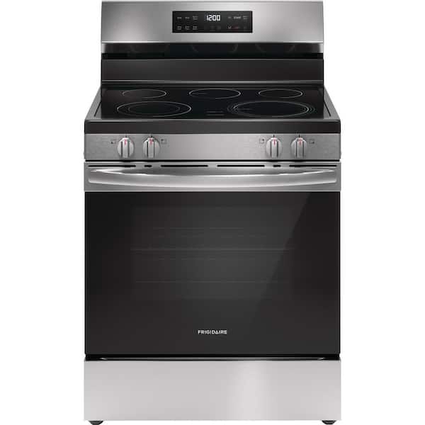 Frigidaire 30 in. 5 Element Freestanding Electric Range in Stainless Steel with EvenTemp and Steam Clean