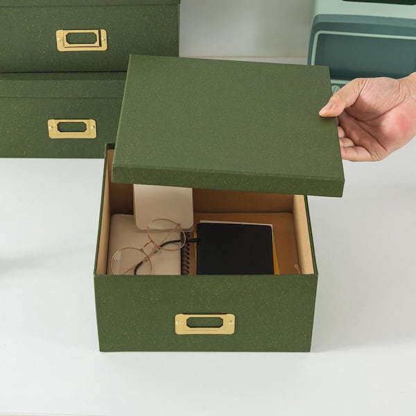 Afoxsos Nesting Green Cardboard Decorative Box with Lid 3-Pack