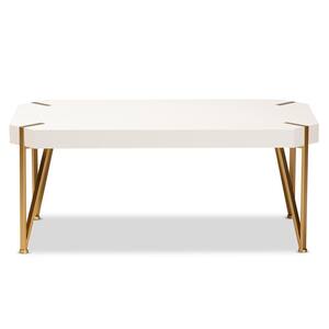 Kassa 43.5 in. White and Gold Rectangle Wood Coffee Table
