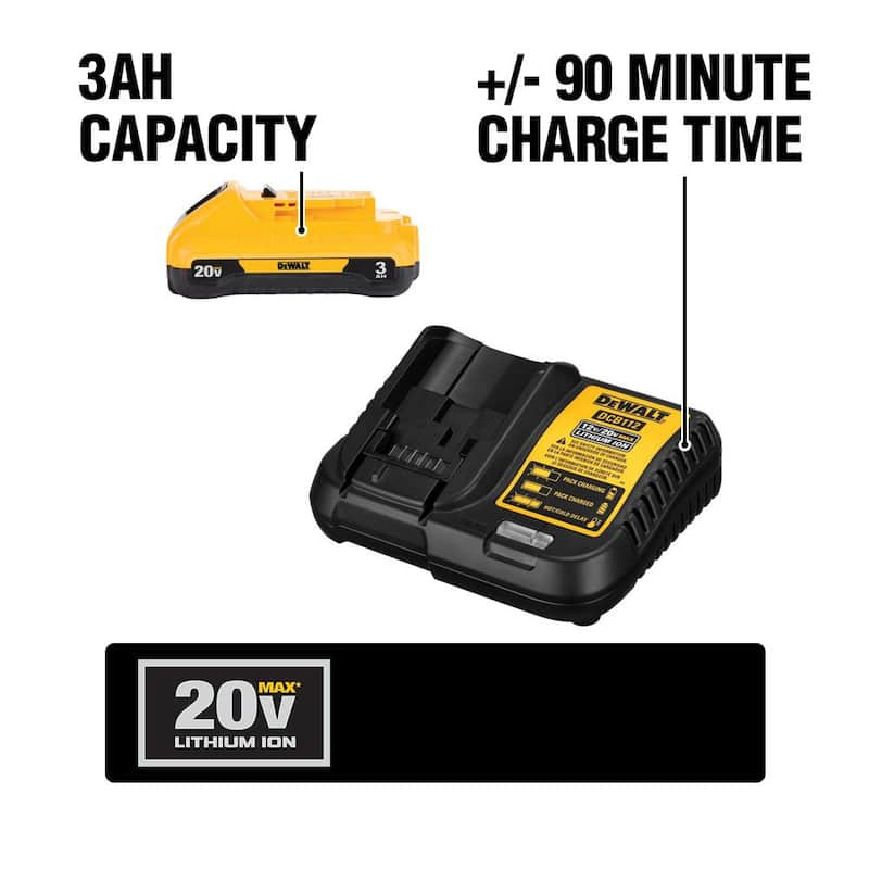 20V MAX XR Cordless Brushless Compact Router, (1) 20V MAX Compact Lithium-Ion 3.0Ah Battery, and 12V-20V MAX Charger