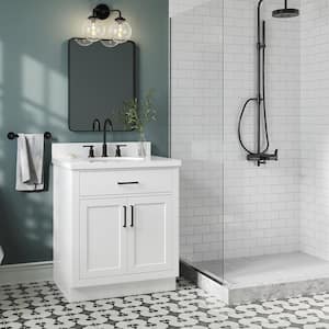 Hepburn 30 in. W x 22 in. D x 36 in. H Single Sink Freestanding Bath Vanity in White with Carrara Qt. Top