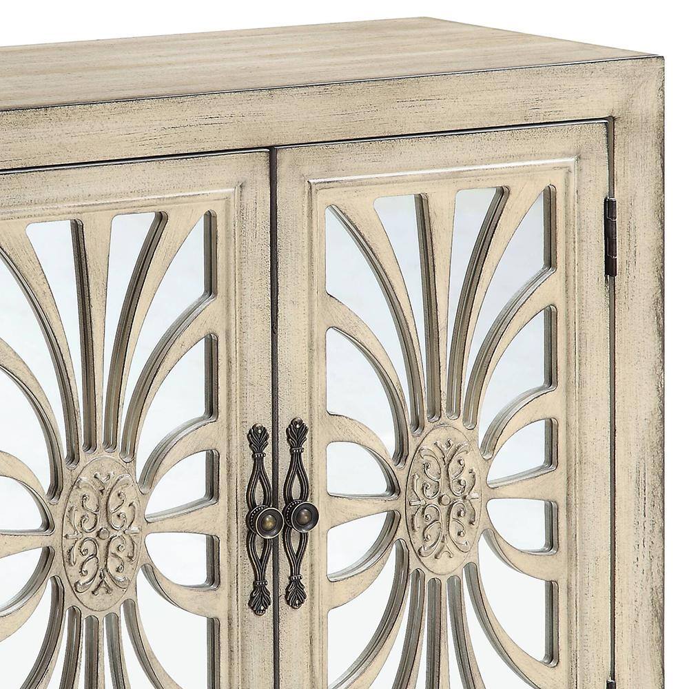 Antique White Wood and Glass Console Table with Storage