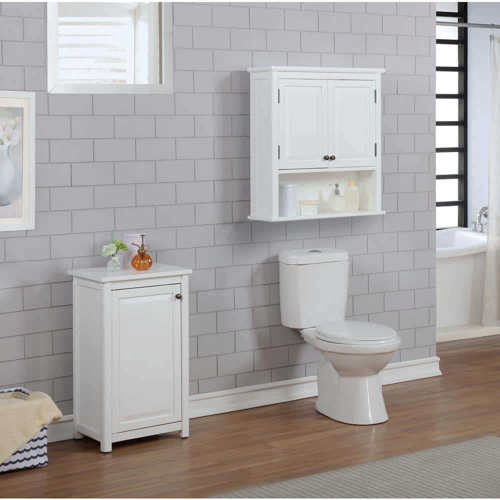 Dorset Elegant White Wall Mounted Bath Storage Cabinet with Glass Doors