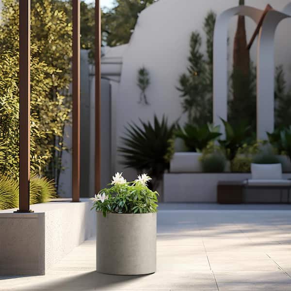 Sapcrete Lightweight 10in. x 10in. Light Gray Extra Large Tall Round Concrete Plant Pot/Planter for Indoor & Outdoor