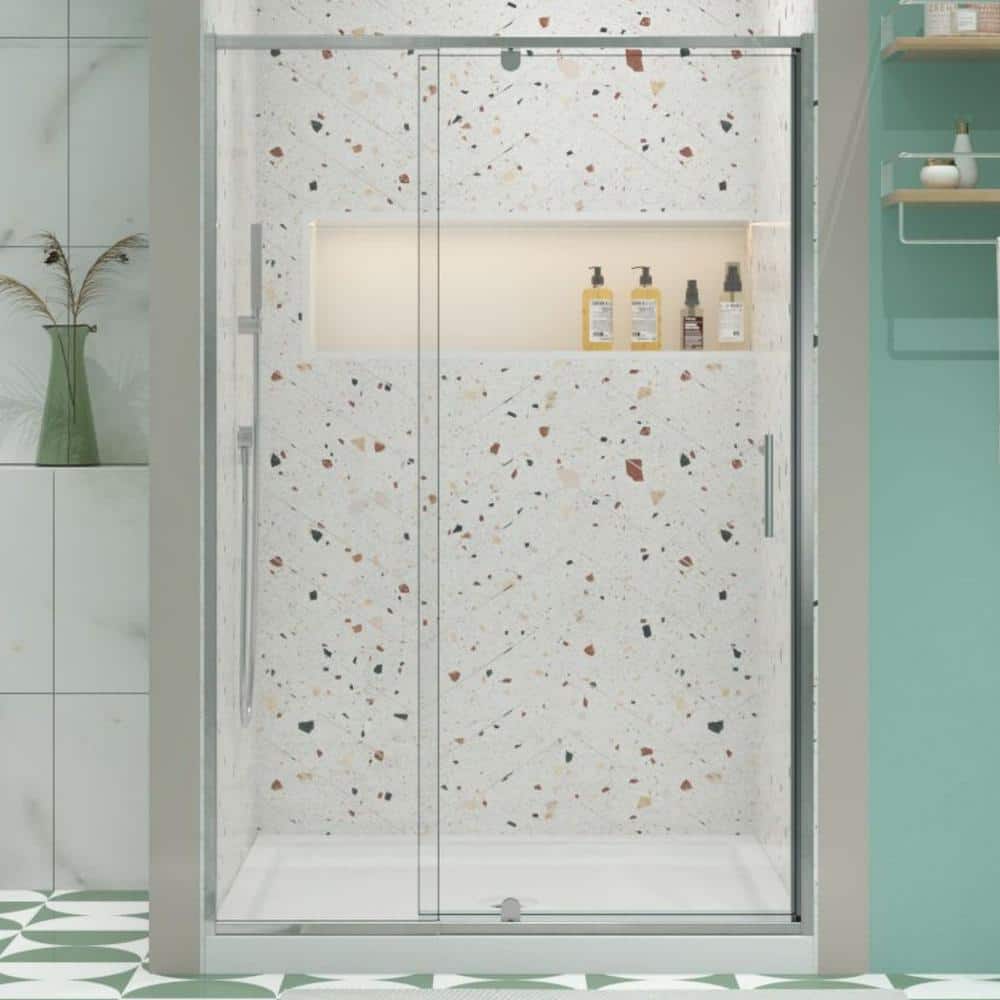 60 in. Chrome Framed Pivot Shower Door with Clear Glass