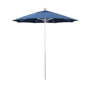 7.5 ft. Silver Aluminum Commercial Market Patio Umbrella with Fiberglass Ribs and Push Lift in Frost Blue Olefin