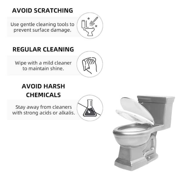 Silver One Piece Toilet 17 in. Seat Height with Elongated Toilet Bowl, 1.28 GPF Single Flush, Soft-Close Seat Included