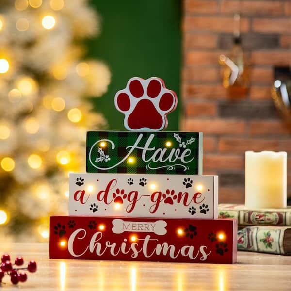 12 in. H Lighted Wooden Pet Block Word Sign