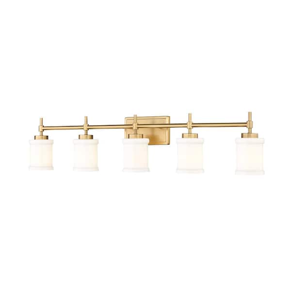 Unbranded Cadoc 40.5 in. 5-Light Modern Gold Vanity-Light with Gloss Opal Glass Shade