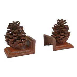 Grand Pinecone Brown Metal Sculptural Novelty Bookends (Set of 2)