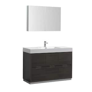 Valencia 48 in. W Vanity in Gray Oak with Acrylic Vanity Top in White with White Basin and Medicine Cabinet