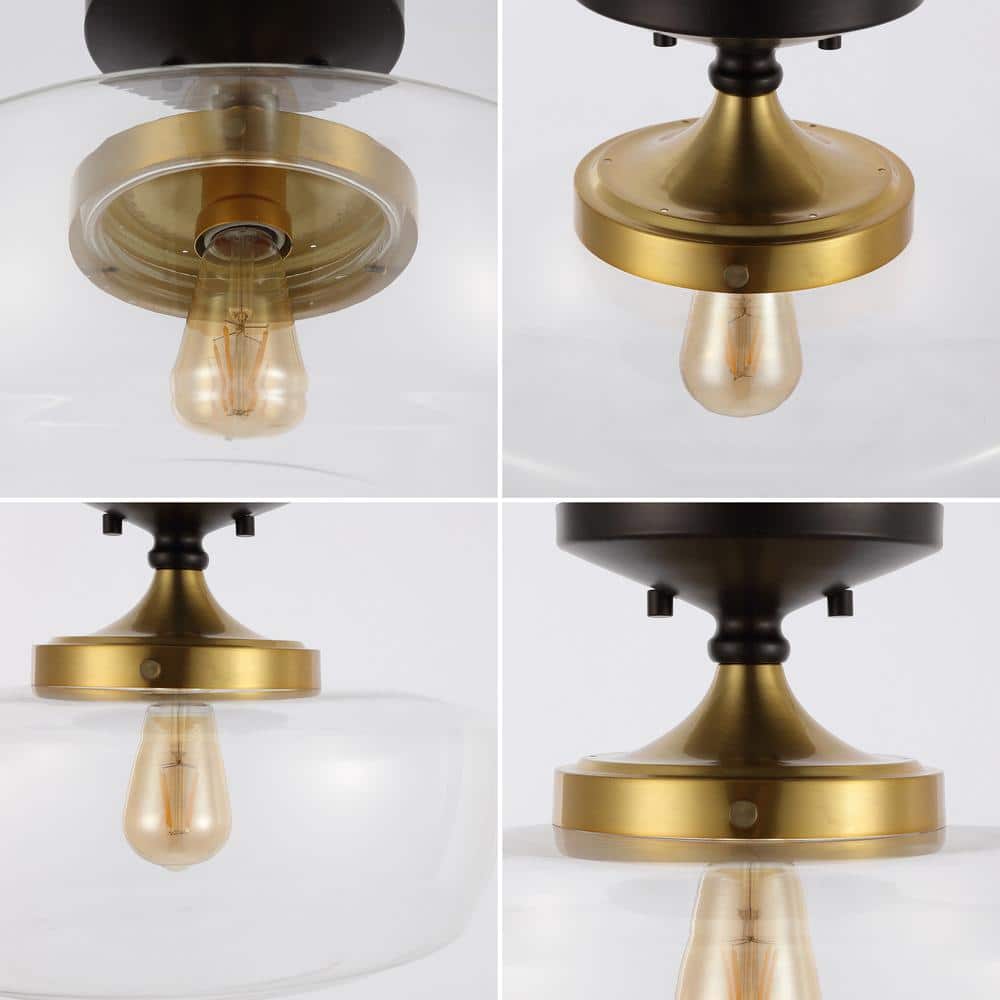 Marfa 14" Clear Glass and Brass Gold Farmhouse LED Flush Mount