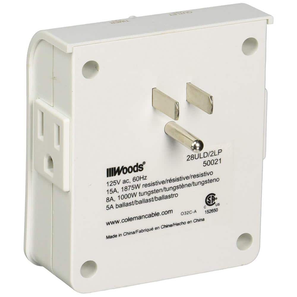 Woods White 24-Hour Programmable Mechanical Timer with 2 Outlets