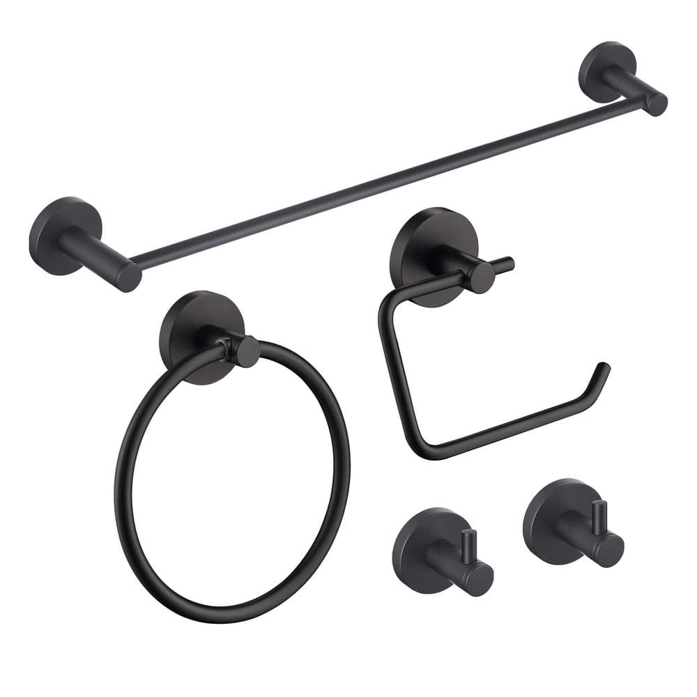 5-Piece Bathroom Hardware Set with Towel/Robe Hook Toilet Paper Holder Towel Ring Towel Bar/Rack in Matte Black price history on PriceWatchPro