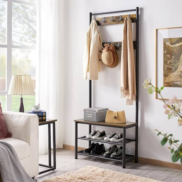 Shoe Bench Hall Tree with Storage Shelf 3-in-1 Design Coat Rack Home ...