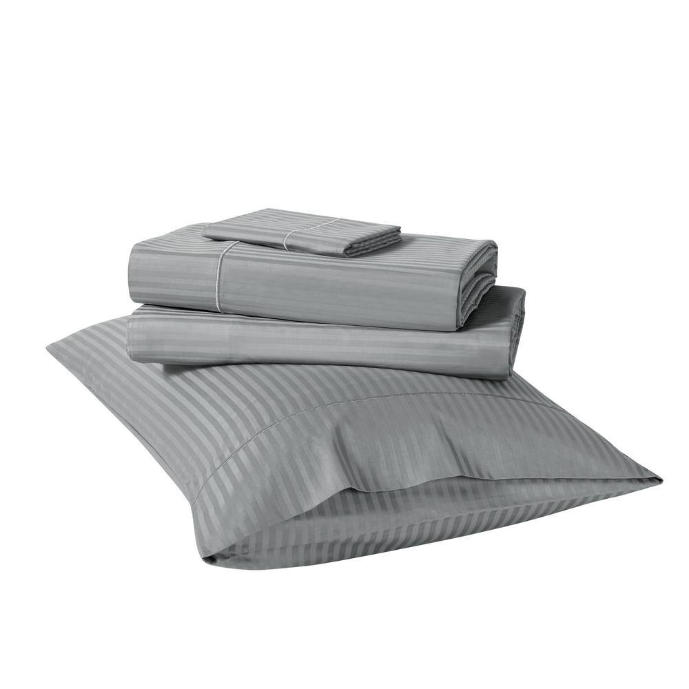 Gray Twin Egyptian Cotton Stripe Sheet Set