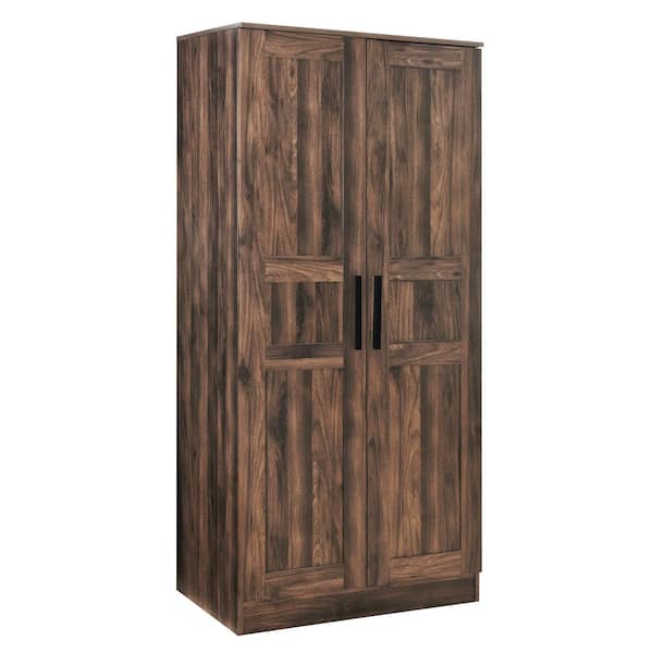 Nestfair Brown Wood 31.5 in. 2-Door Wardrobe with Shelves