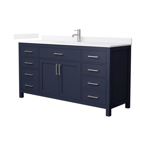 Wyndham Collection Beckett 66 in. Single Freestanding Dark Blue Bath Vanity with White Quartz Top (Assembled)