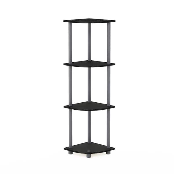 Furinno Turn-N-Tube 43.5 in. Black/Grey Plastic 4-Shelf Corner Bookcase with Open Storage