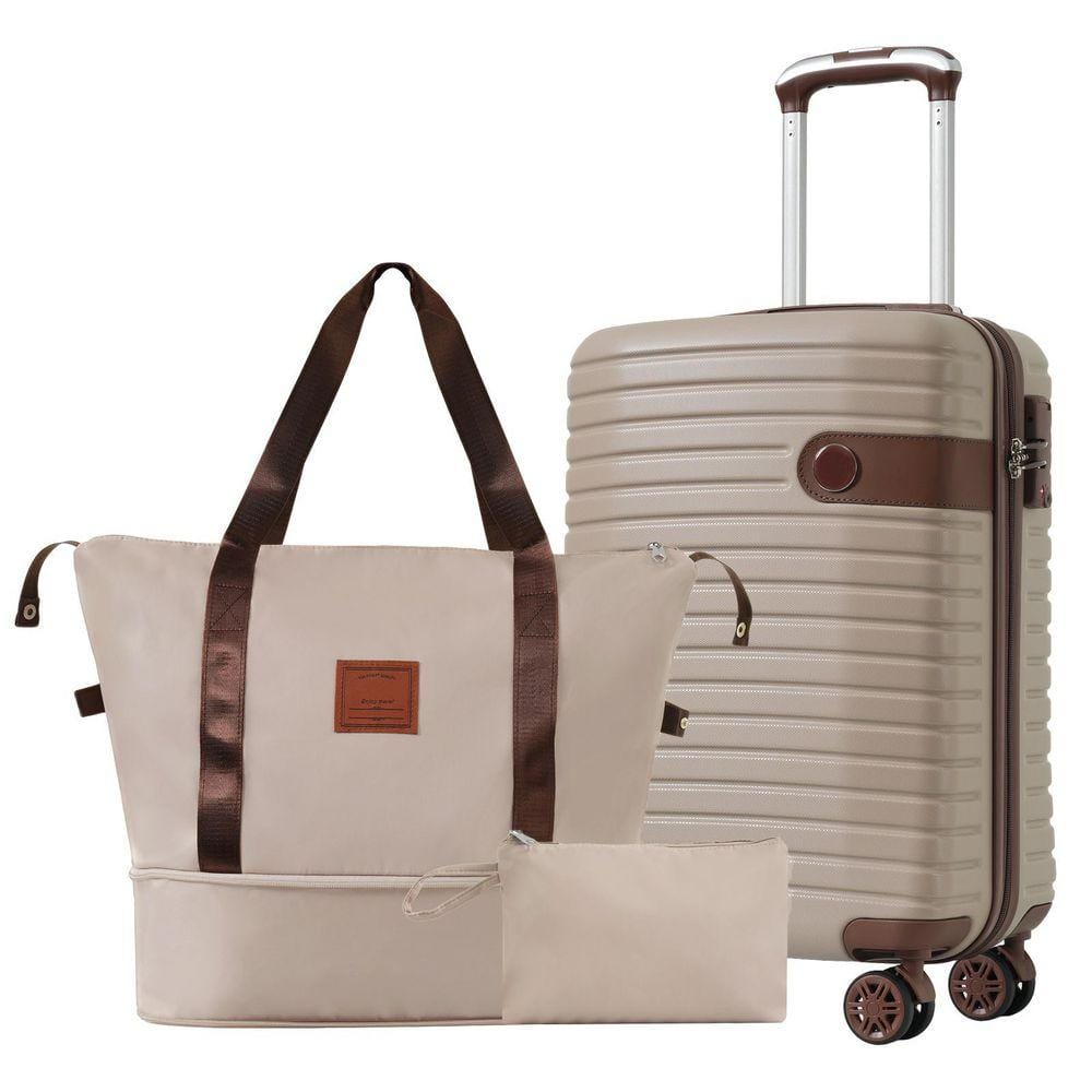 3-Piece Khaki Carry ABS Plastic On Hardside Spinner TSA Lock Luggage Set